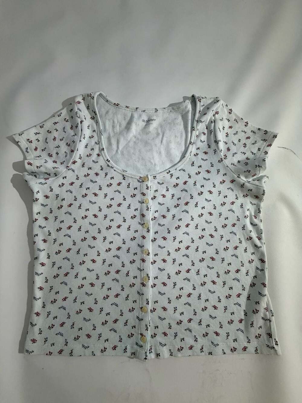 Old Navy White Floral Ditsy Ribbed Button Front Crop Top Womens XL